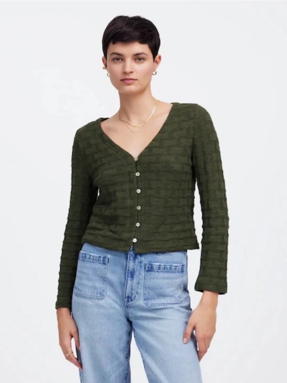 NWT Madewell Basket-Weave Stitch Sweater Tee Dark Loden S
